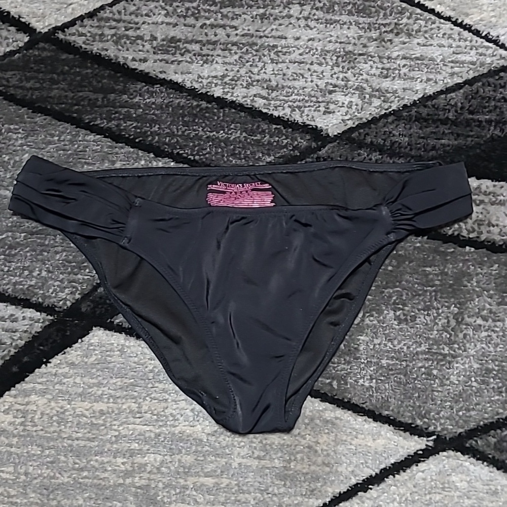 VICTORIA SECRET KNOCKOUT BIKINI GOLD METAL LOGO BLACK SWIMSUIT BOTTOM